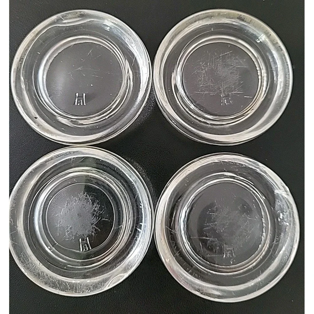 4 Vintage Hazel Atlas Clear Glass Casters Coasters Furniture Feet Protector